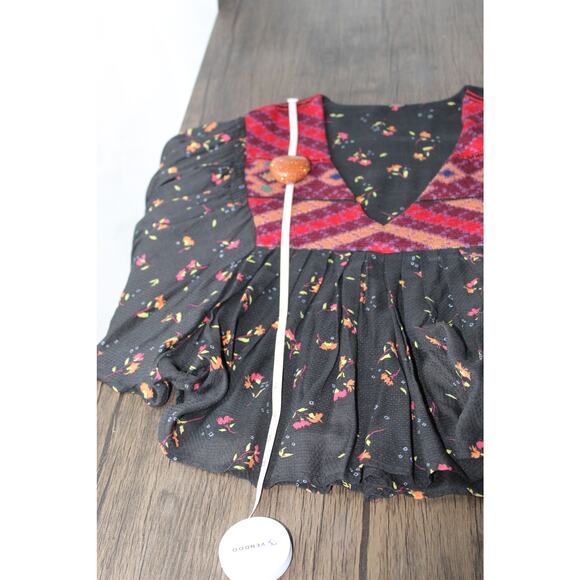 Free People Lady Lou embroidered peasant blouse floral bishop sleeve boho small - Picture 5 of 11